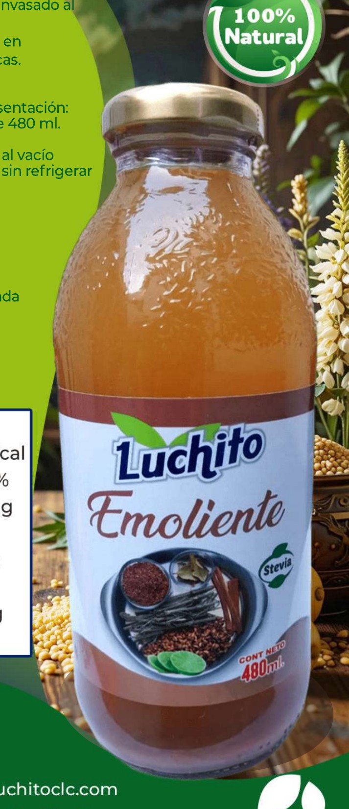 Botella de vidrio de Emoliente Luchito de 480 ml