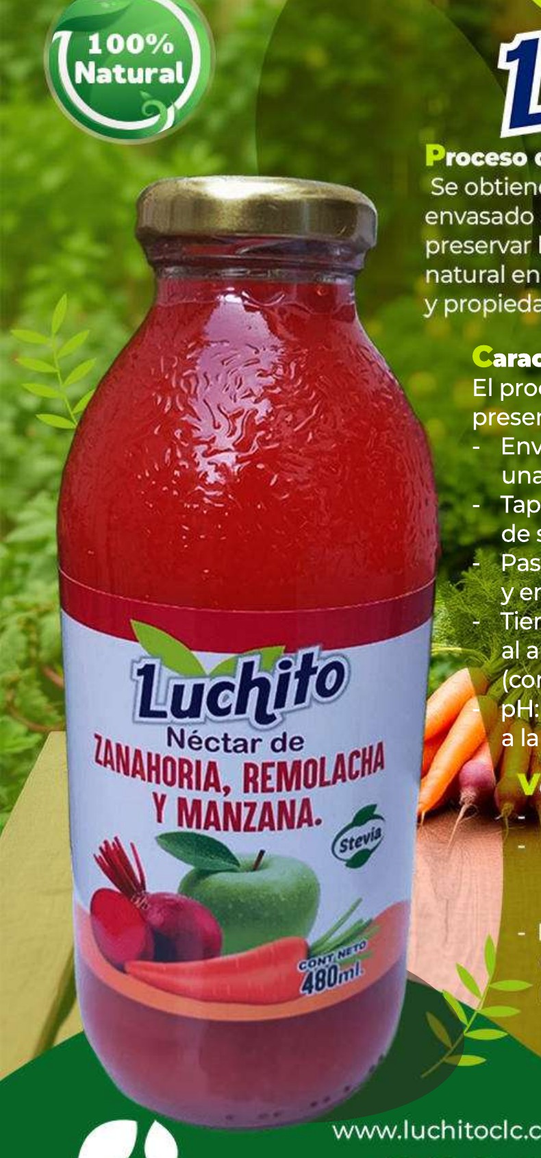 Botella de néctar de zanahoria, remolacha y manzana Luchito